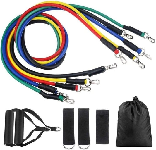 11-Piece Resistance Band Set – Home Workout Elastic Fitness Tubes with Carry Bag