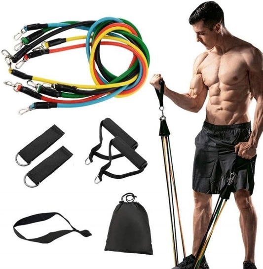 11-Piece Resistance Band Set – Home Workout Elastic Fitness Tubes with Carry Bag