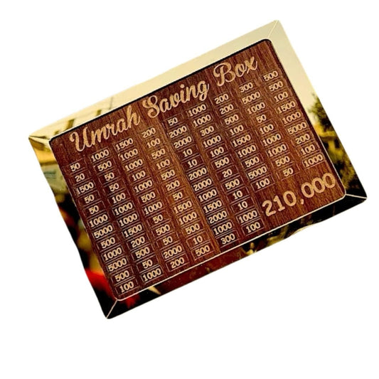 Premium Wooden Umrah Saving Box – Save For Your Umrah Journey (210,000 Goal)