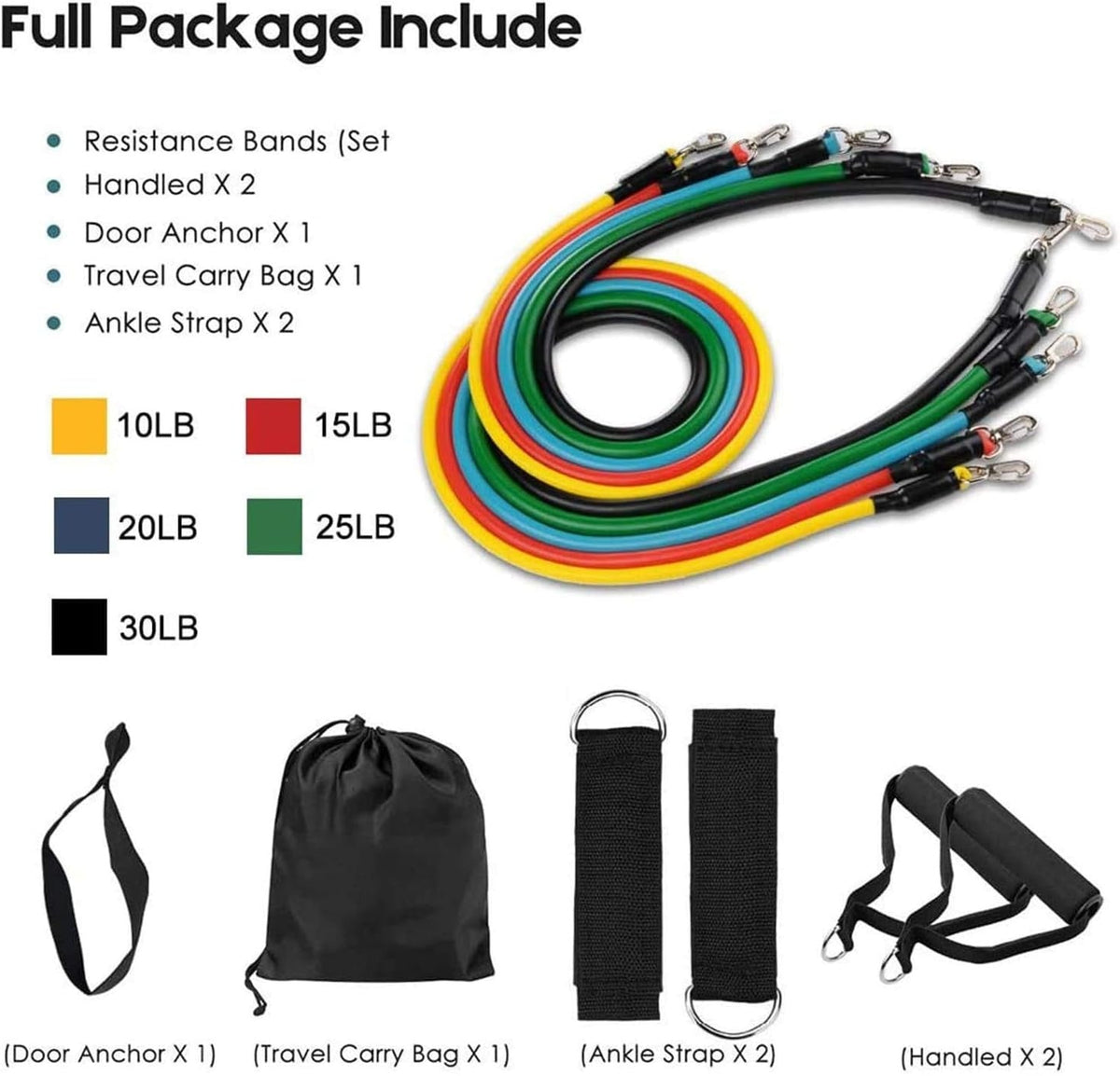 11-Piece Resistance Band Set – Home Workout Elastic Fitness Tubes with Carry Bag