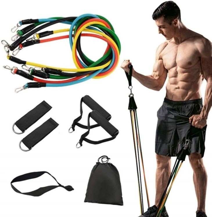 11-Piece Resistance Band Set – Home Workout Elastic Fitness Tubes with Carry Bag