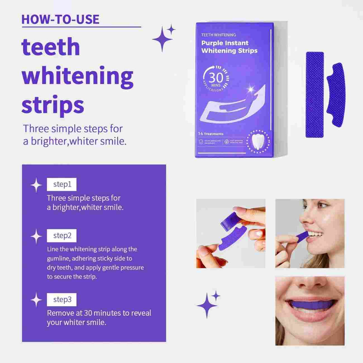 Purple Teeth Whitening Strips – Color Correcting Smile Care Strips