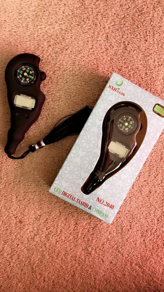 Digital Tasbeeh Counter with Qibla Compass – Portable Finger Dhikr Counter