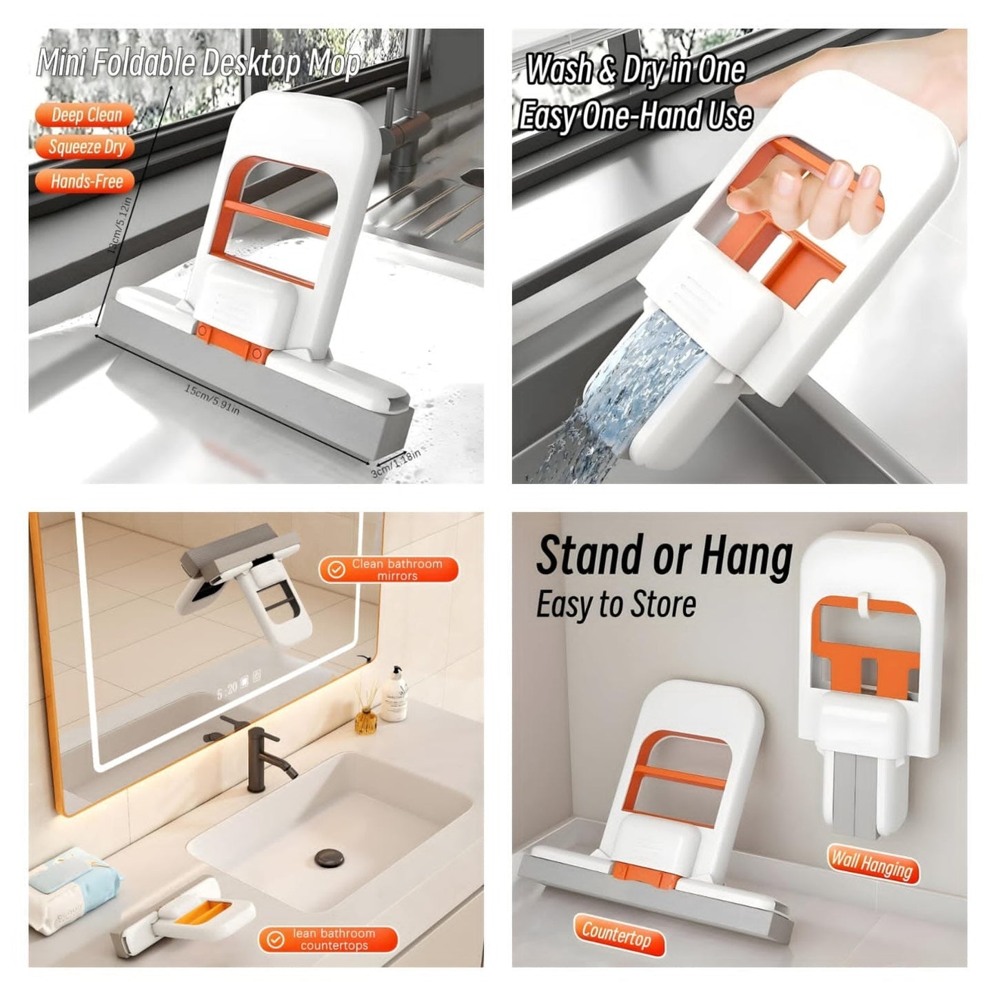Foldable Mini Mop – Portable Self-Squeezing Wet & Dry Cleaning Tool
