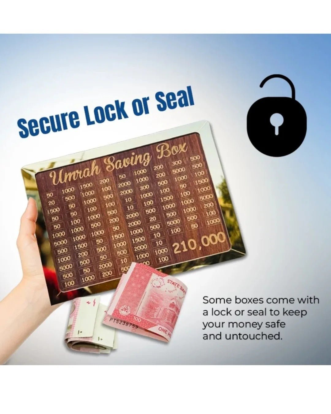 Premium Wooden Umrah Saving Box – Save For Your Umrah Journey (210,000 Goal)