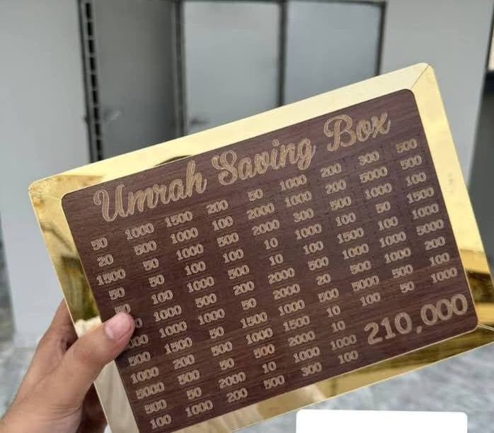 Premium Wooden Umrah Saving Box – Save For Your Umrah Journey (210,000 Goal)